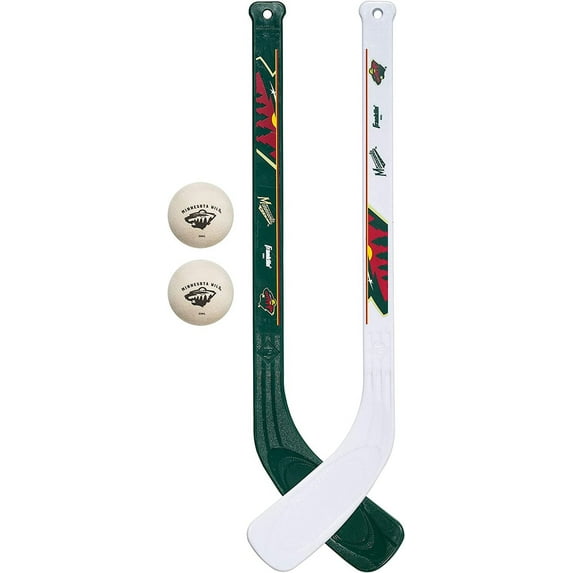 Franklin Sports Minnesota Wild NHL Mini Hockey Stick Set - NHL Team Knee Hockey Stick and Ball Set - Two Players - Great Toy for Kids