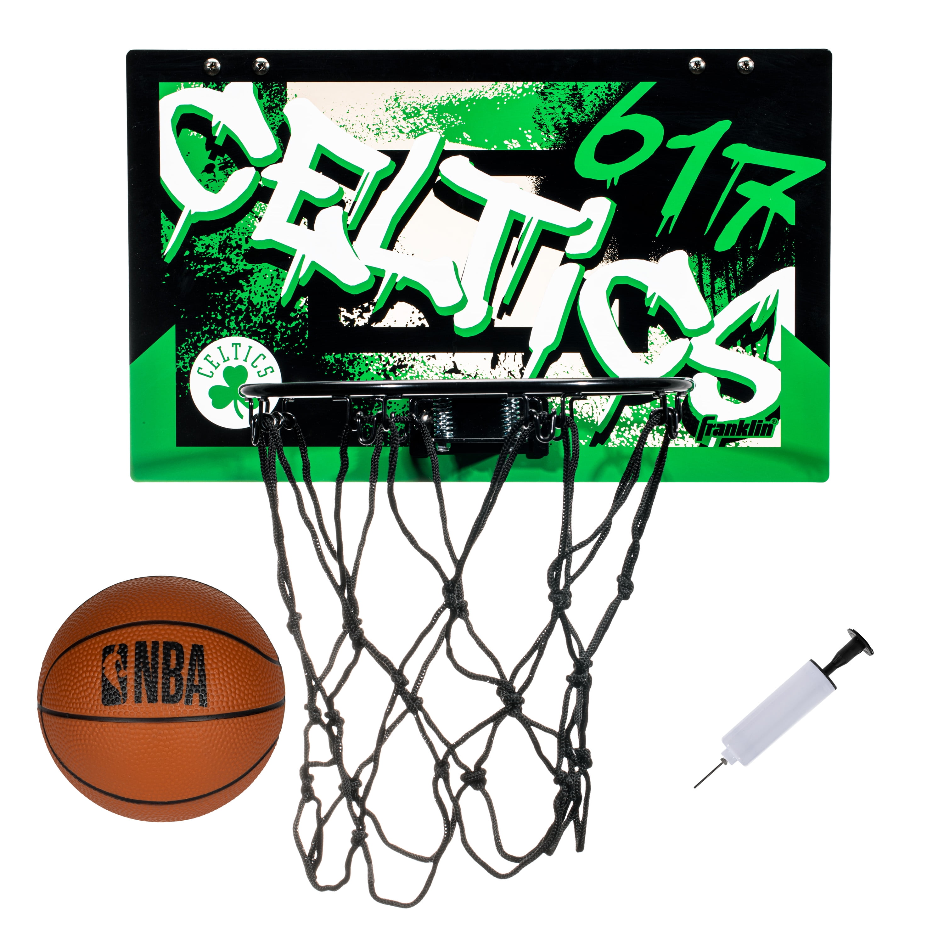 Franklin Sports NBA Boston Celtics Over the Door Basketball Hoop - Kids Indoor Basketball Hoop with Mini Basketball - NBA Fan Shop Mini Hoop for Bedroom + Office - Over the Door Mini Hoop Set