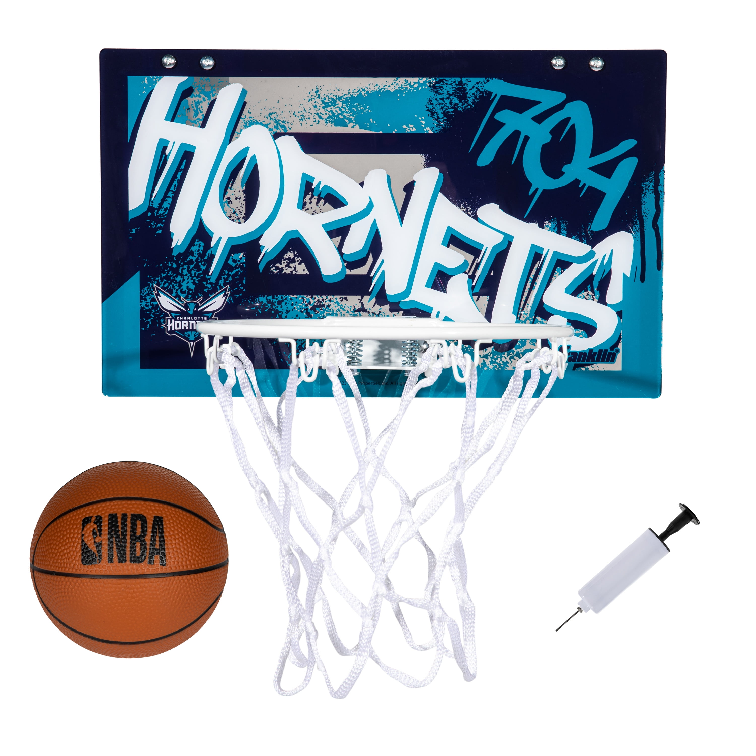 Franklin Sports NBA Charlotte Hornets Over the Door Basketball Hoop - Kids Indoor Basketball Hoop with Mini Basketball - NBA Fan Shop Mini Hoop for Bedroom + Office - Over the Door Mini Hoop Set