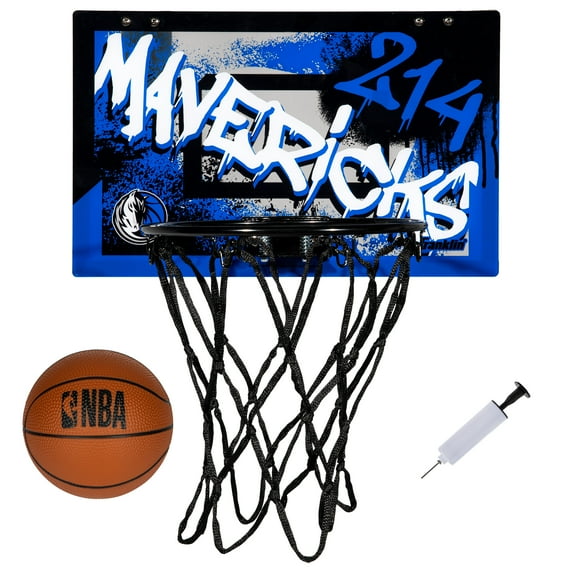 Franklin Sports NBA Dallas Mavericks Over the Door Basketball Hoop - Kids Indoor Basketball Hoop with Mini Basketball - NBA Fan Shop Mini Hoop for Bedroom + Office - Over the Door Mini Hoop Set