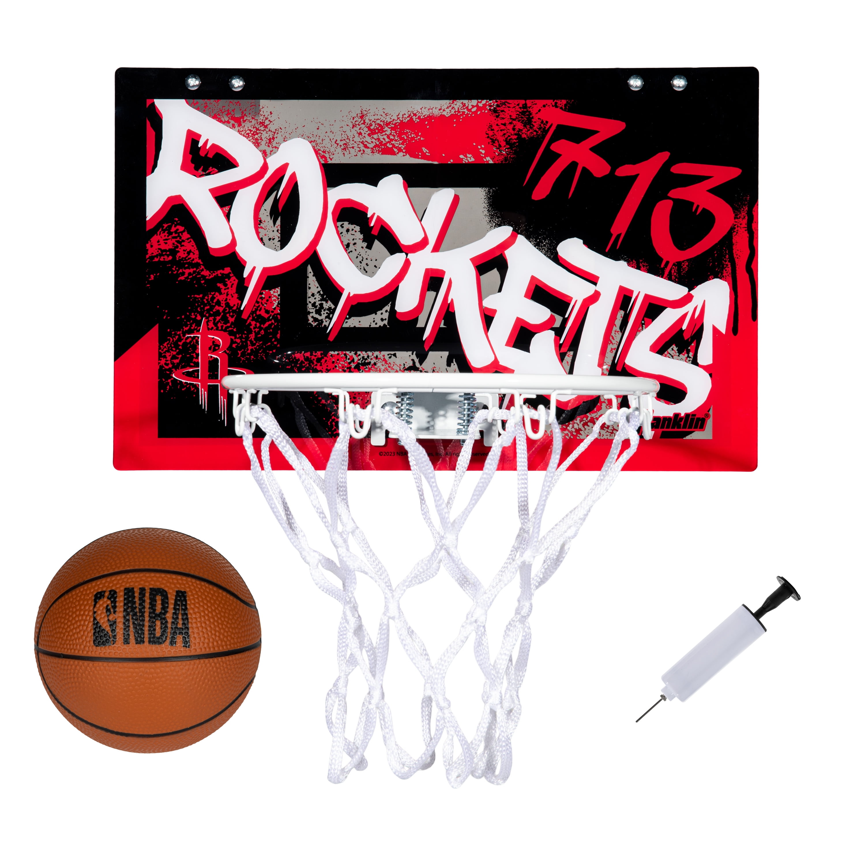 Franklin Sports NBA Houston Rockets Over the Door Basketball Hoop - Kids Indoor Basketball Hoop with Mini Basketball - NBA Fan Shop Mini Hoop for Bedroom + Office - Over the Door Mini Hoop Set