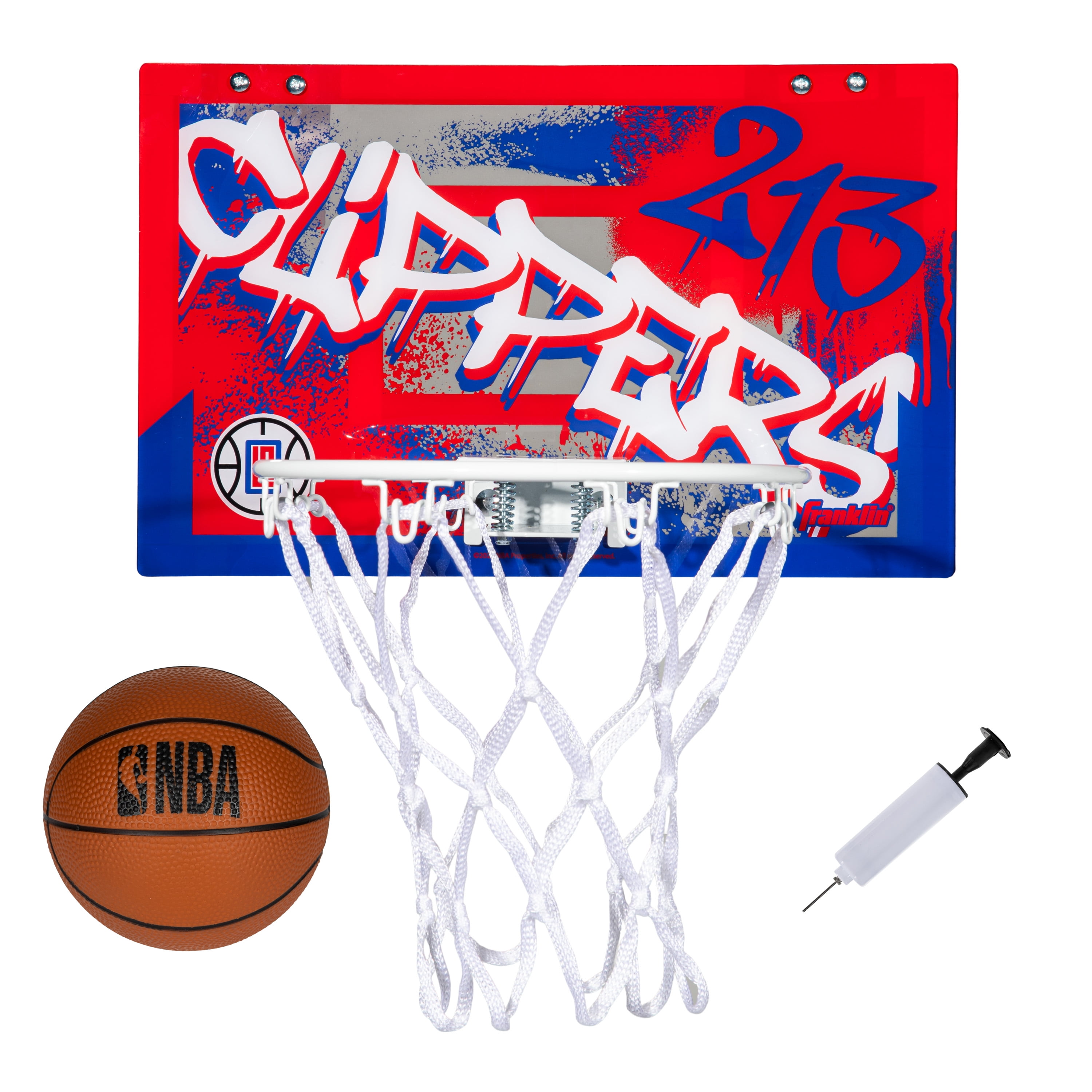 Franklin Sports NBA Los Angeles Clippers Over the Door Basketball Hoop - Kids Indoor Basketball Hoop with Mini Basketball - NBA Fan Shop Mini Hoop for Bedroom + Office - Over the Door Mini Hoop Set