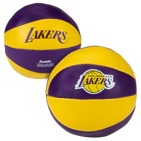 Franklin Sports NBA Los Angeles Lakers Toy Basketballs - 2 Pack of Kids Soft Mini Basketballs for Over the Door + Indoor Hoops - NBA Fan Shop Kids Soft Toy Basketballs - (2) Mini Balls Included