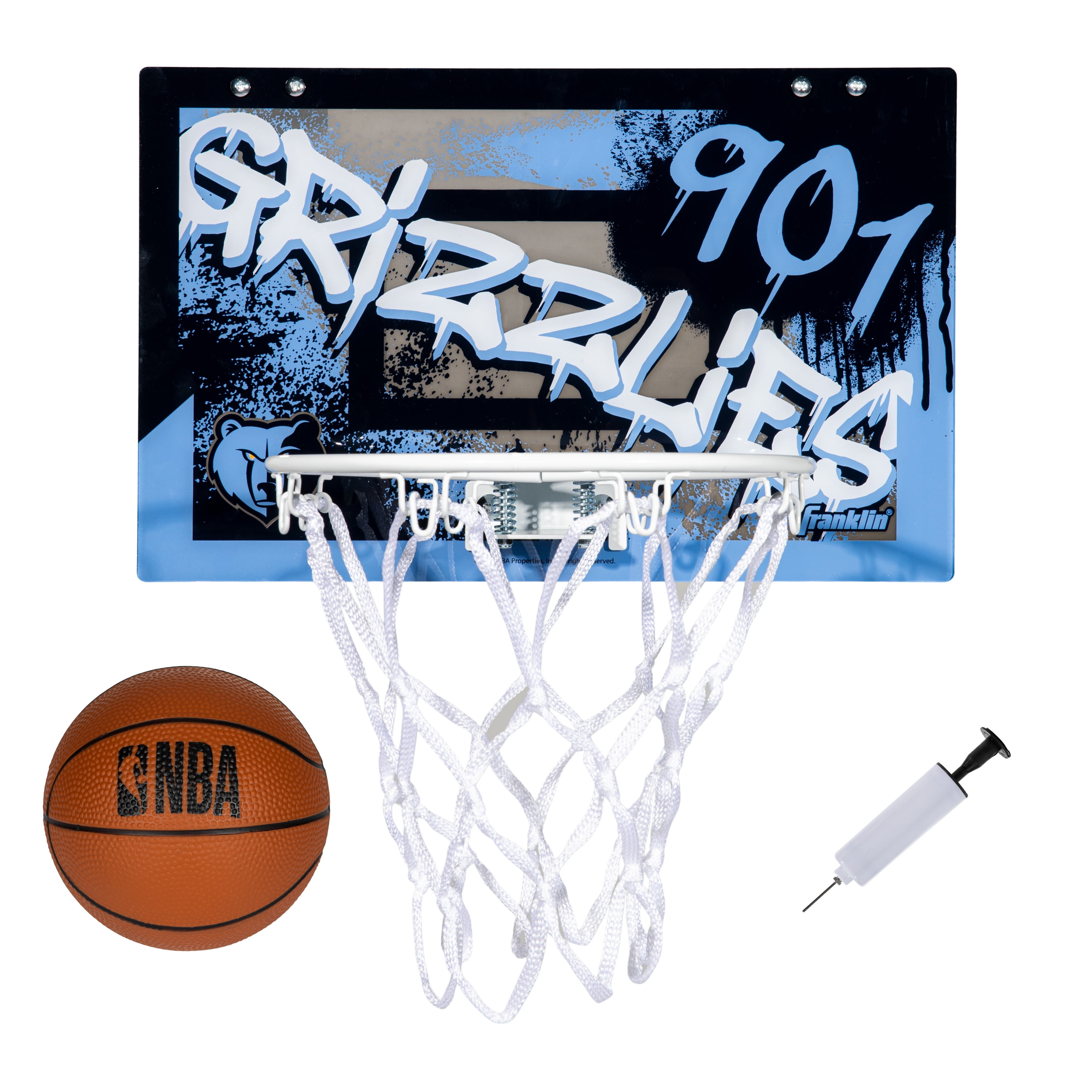 Franklin Sports NBA Memphis Grizzlies Over the Door Basketball Hoop - Kids Indoor Basketball Hoop with Mini Basketball - NBA Fan Shop Mini Hoop for Bedroom + Office - Over the Door Mini Hoop Set
