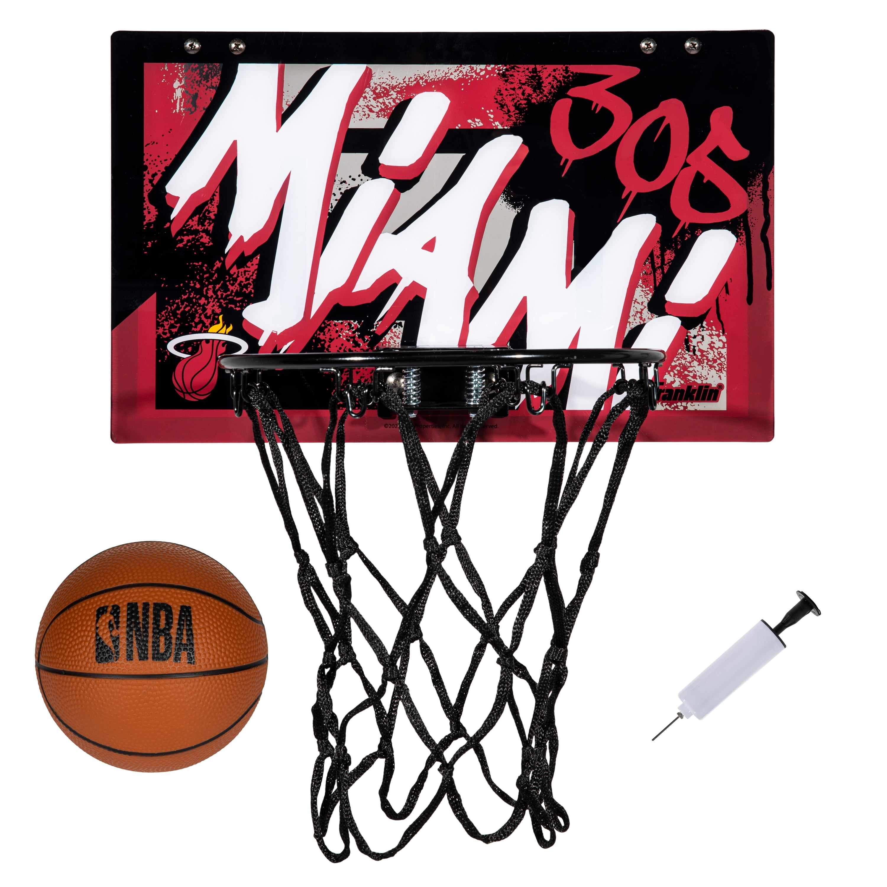 Franklin Sports NBA Miami Heat Over the Door Basketball Hoop - Kids Indoor Basketball Hoop with Mini Basketball - NBA Fan Shop Mini Hoop for Bedroom + Office - Over the Door Mini Hoop Set