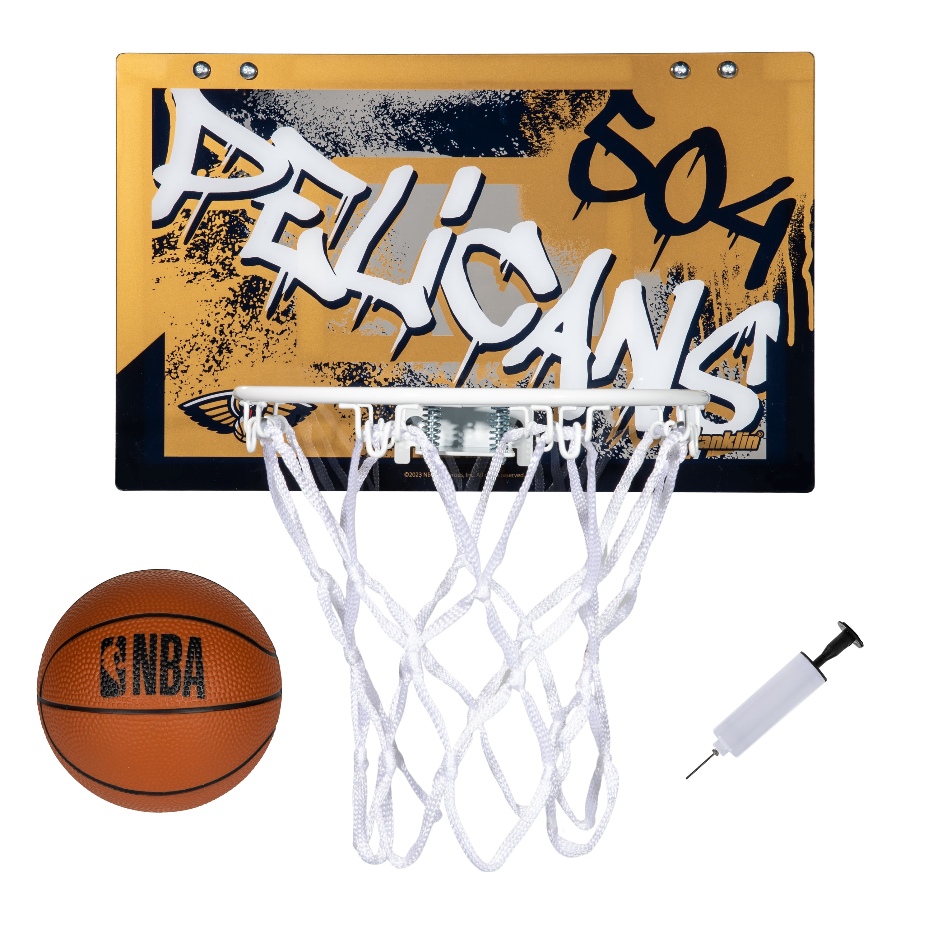 Franklin Sports NBA New Orleans Pelicans Over the Door Basketball Hoop - Kids Indoor Basketball Hoop with Mini Basketball - NBA Fan Shop Mini Hoop for Bedroom + Office - Over the Door Mini Hoop Set
