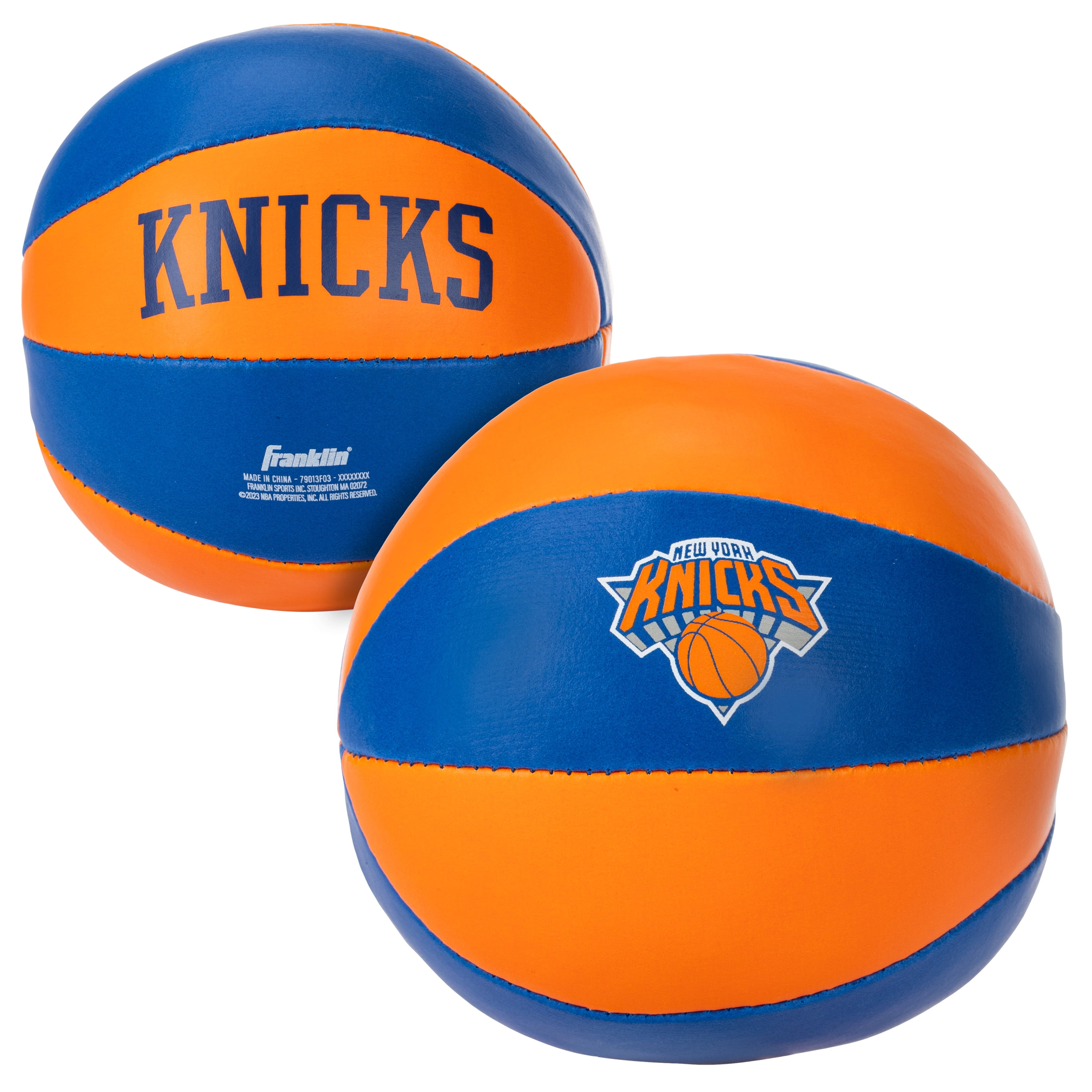Franklin Sports NBA New York Knicks Toy Basketballs - 2 Pack of Kids Soft Mini Basketballs for Over the Door + Indoor Hoops - NBA Fan Shop Kids Soft Toy Basketballs - (2) Mini Balls Included