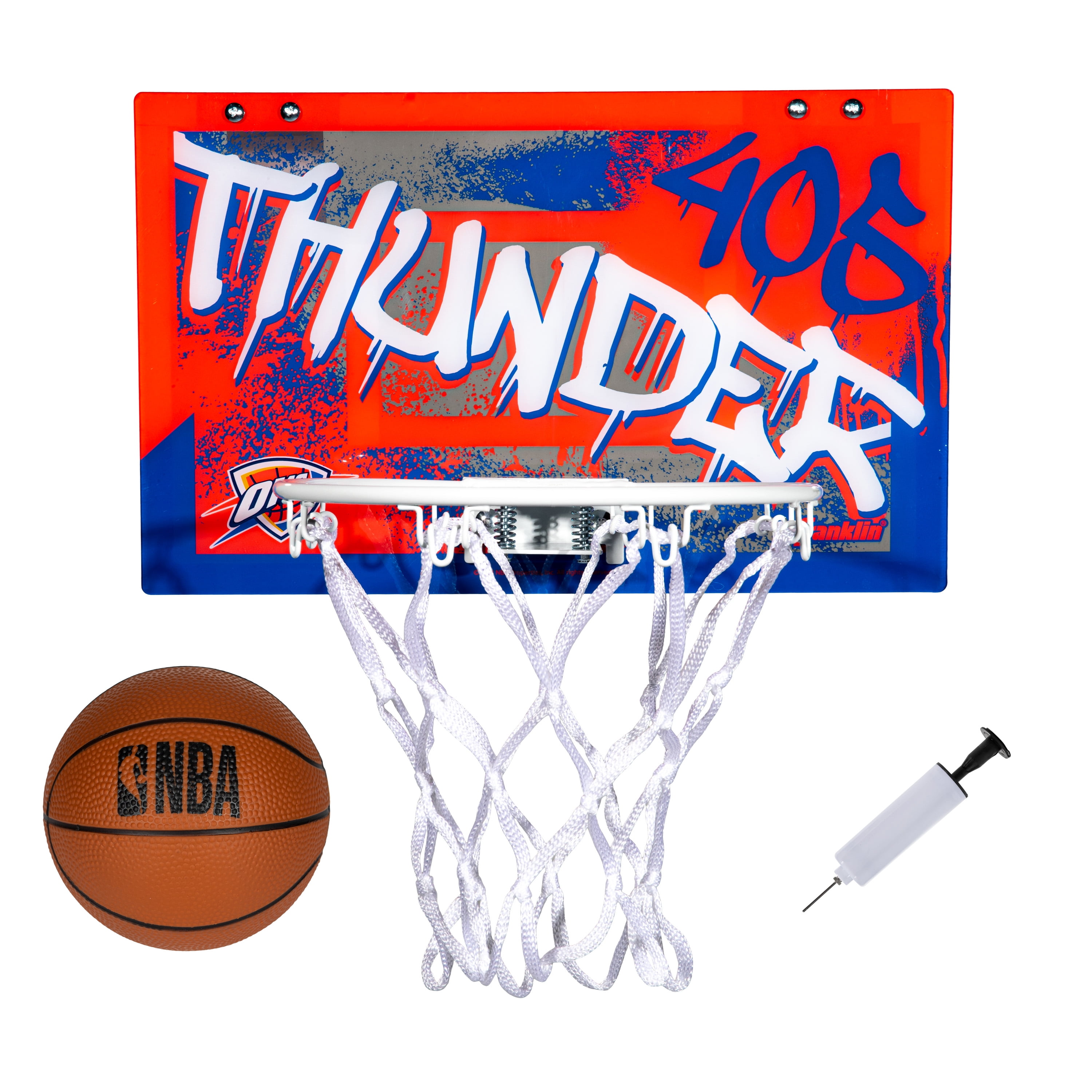 Franklin Sports NBA Oklahoma City Thunder Over the Door Basketball Hoop - Kids Indoor Basketball Hoop with Mini Basketball - NBA Fan Shop Mini Hoop for Bedroom + Office - Over the Door Mini Hoop Set