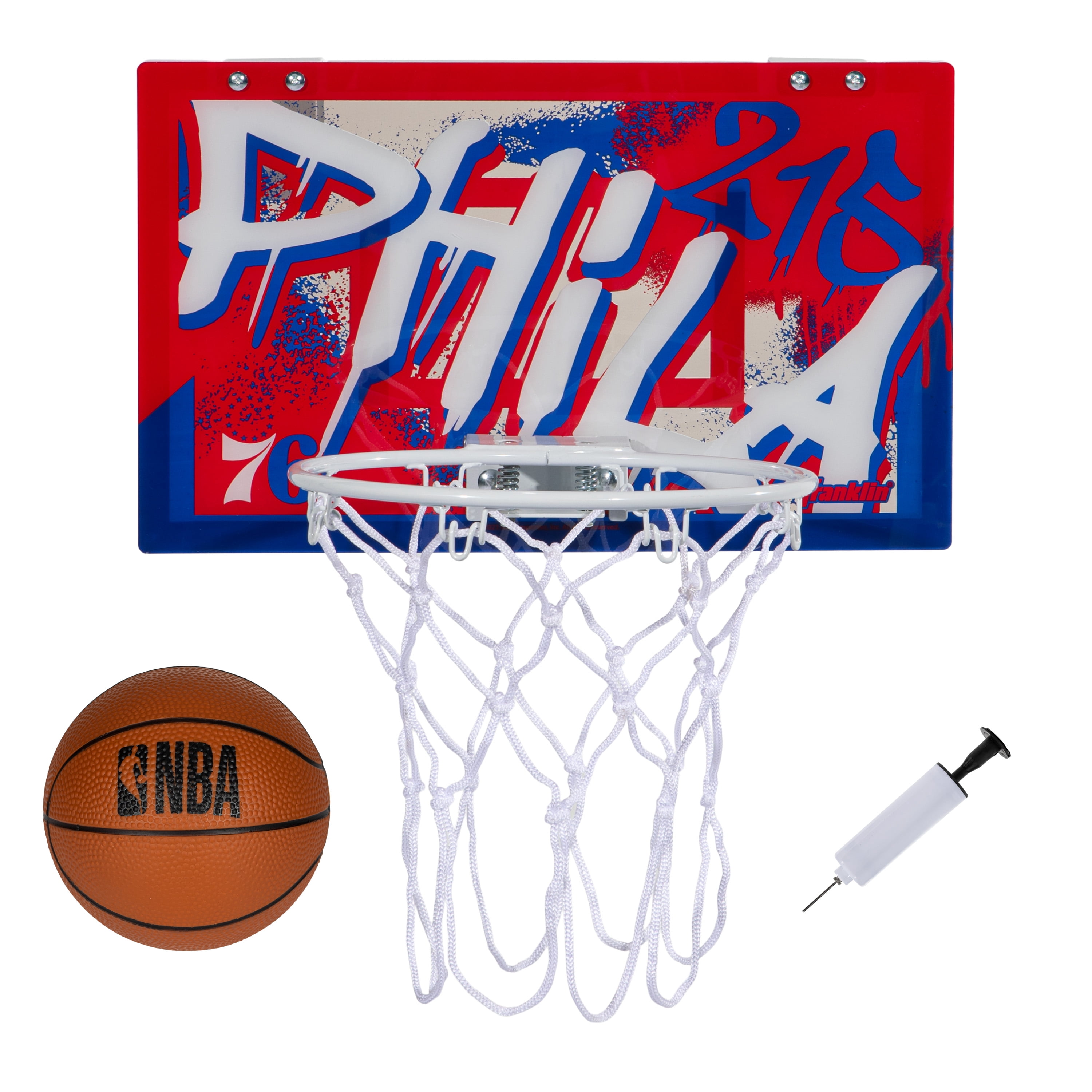 Franklin Sports NBA Philadelphia 76ers Over the Door Basketball Hoop - Kids Indoor Basketball Hoop with Mini Basketball - NBA Fan Shop Mini Hoop for Bedroom + Office - Over the Door Mini Hoop Set