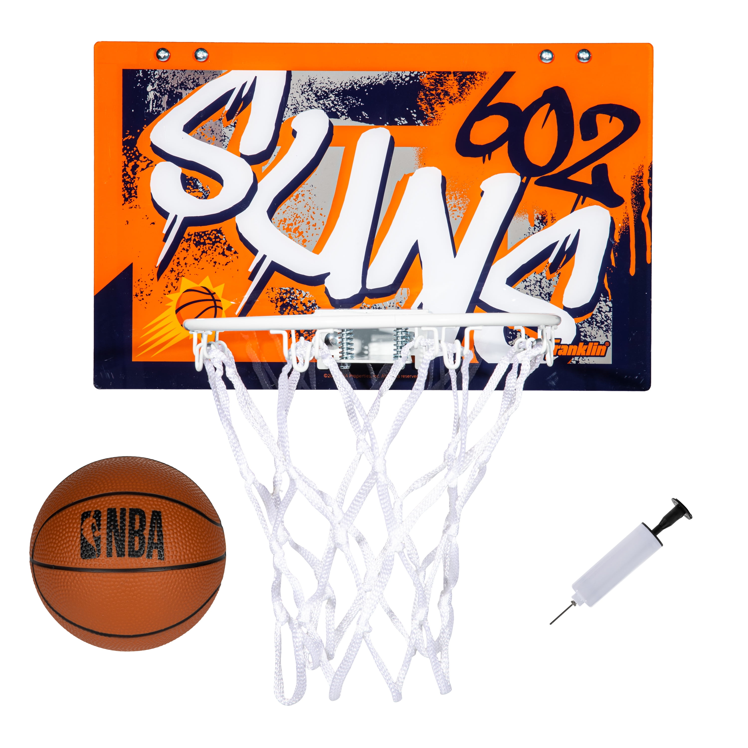 Franklin Sports NBA Phoenix Suns Over the Door Basketball Hoop - Kids Indoor Basketball Hoop with Mini Basketball - NBA Fan Shop Mini Hoop for Bedroom + Office - Over the Door Mini Hoop Set