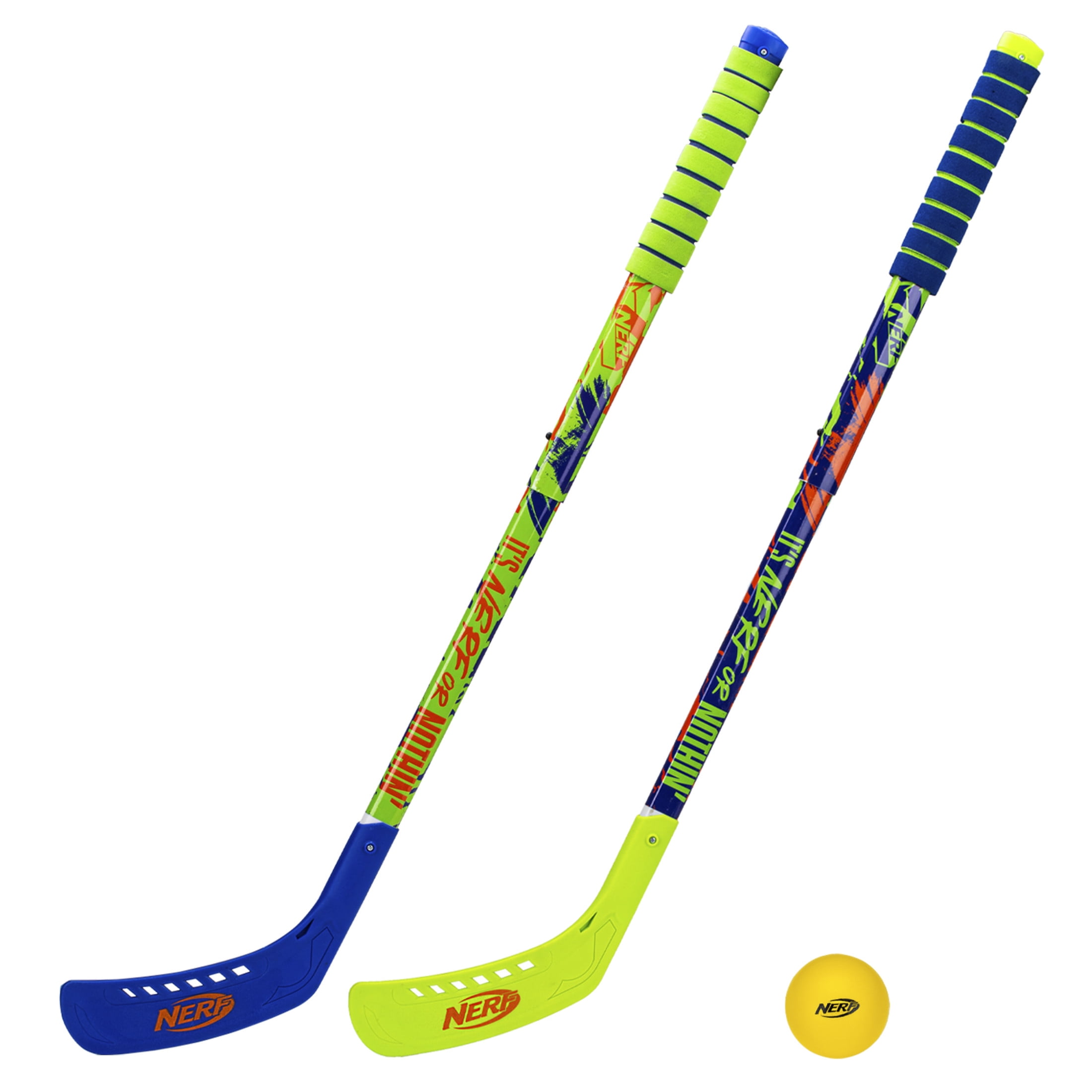 NERF Proshot Kids Hockey Sticks + Ball Set - 2 Player Youth Indoor + Outdoor NERF Hockey Set - 2 in 1 Knee + Floor Hockey Sticks - (2) NERF Proshot Youth Hockey Sticks + (1) Foam Hockey Ball Included