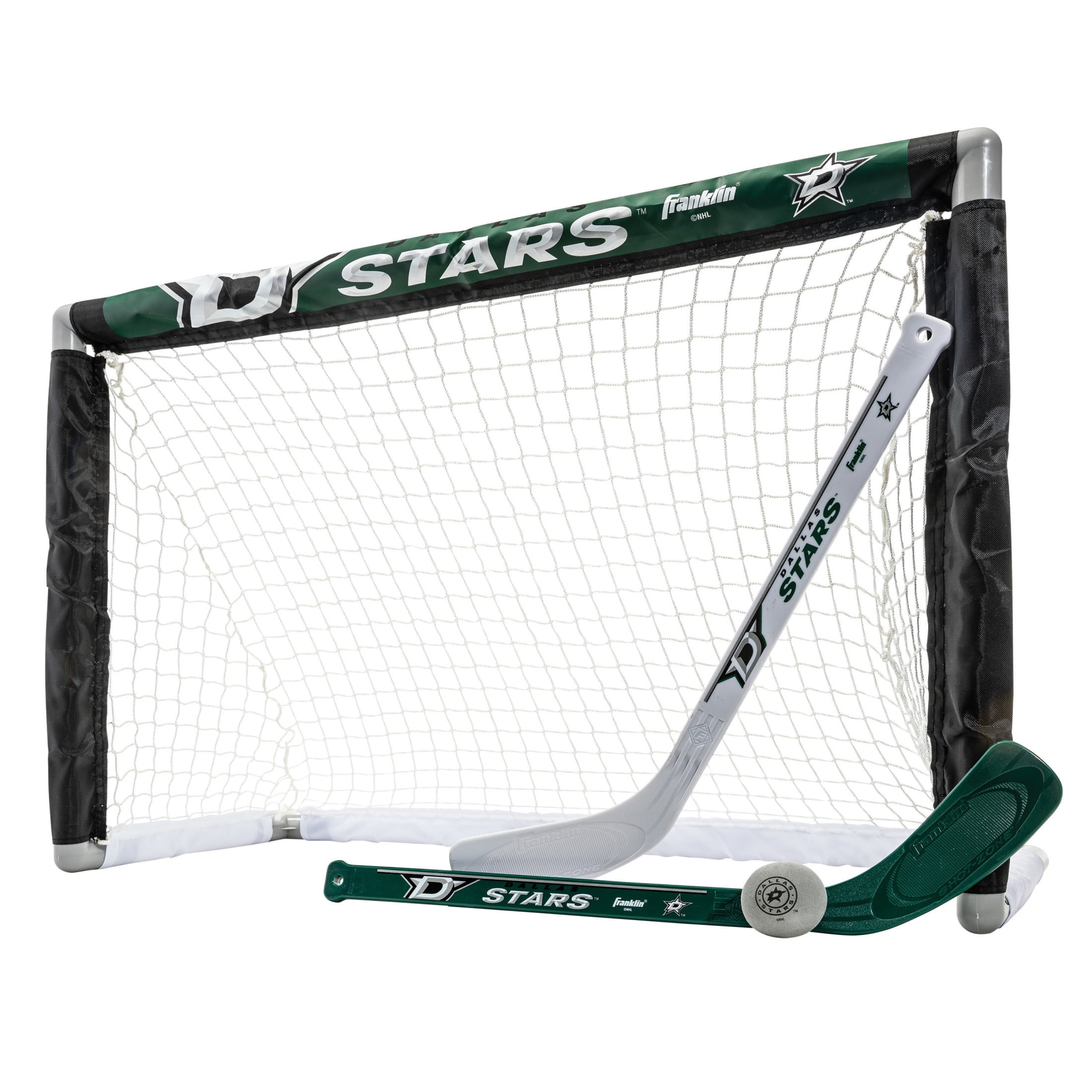 Franklin Sports NHL Dallas Stars Mini Hockey Set - Kids Indoor Knee Hockey Goal, Ball, + 2 Mini Hockey Stick Combo Set - Youth NHL Team Indoor Toy Knee Hockey Sets - NHL Official - Ages 3+