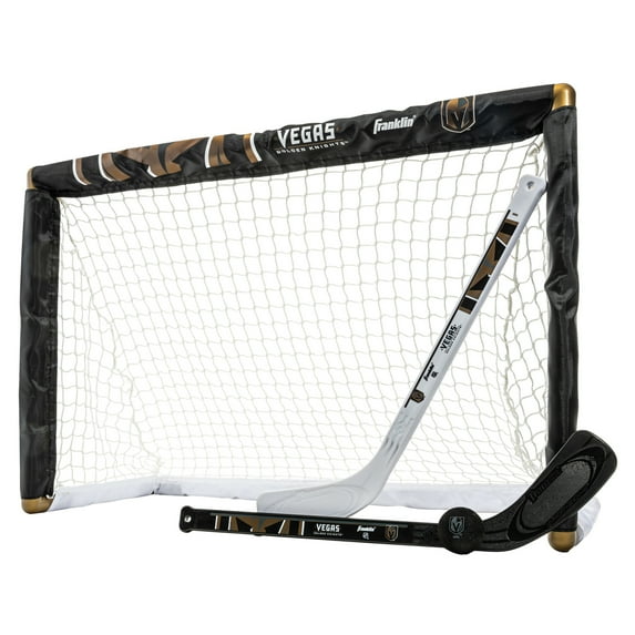 Franklin Sports NHL Las Vegas Golden Knights Mini Hockey Set - Kids Indoor Knee Hockey Goal, Ball, + 2 Mini Hockey Stick - Youth NHL Indoor Sets - NHL Official - Ages 3+