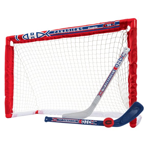 Franklin Sports NHL Montreal Canadiens Mini Hockey Set - Kids Indoor Knee Hockey Goal, Ball, + 2 Mini Hockey Stick Combo Set - Youth NHL Team Indoor Toy Knee Hockey Sets - NHL Official - Ages 3+