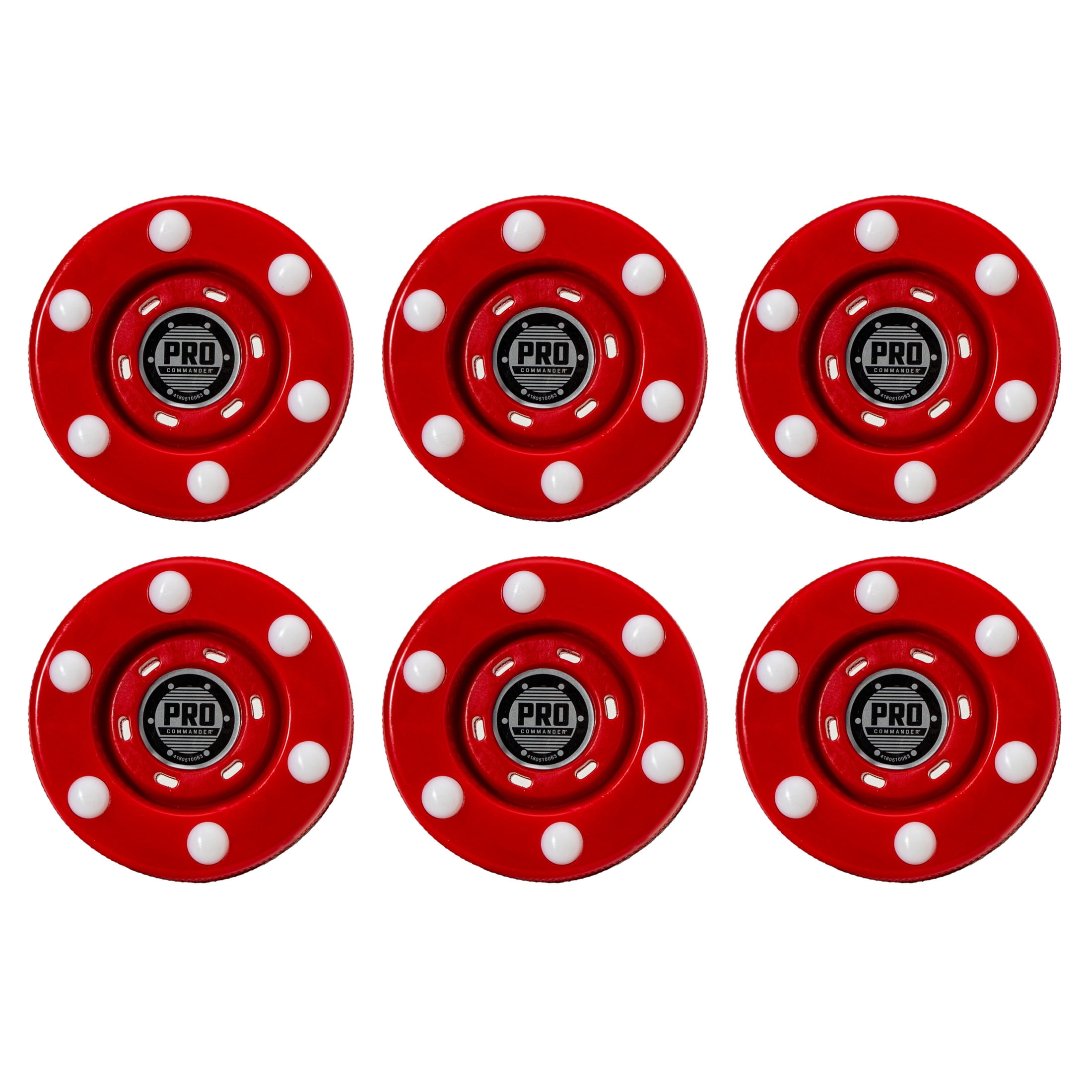 Franklin Sports NHL Street Roller Hockey Pucks - (6) Pro Commander Outdoor Street Hockey Pucks with Rollers for Practice + Training  - Red