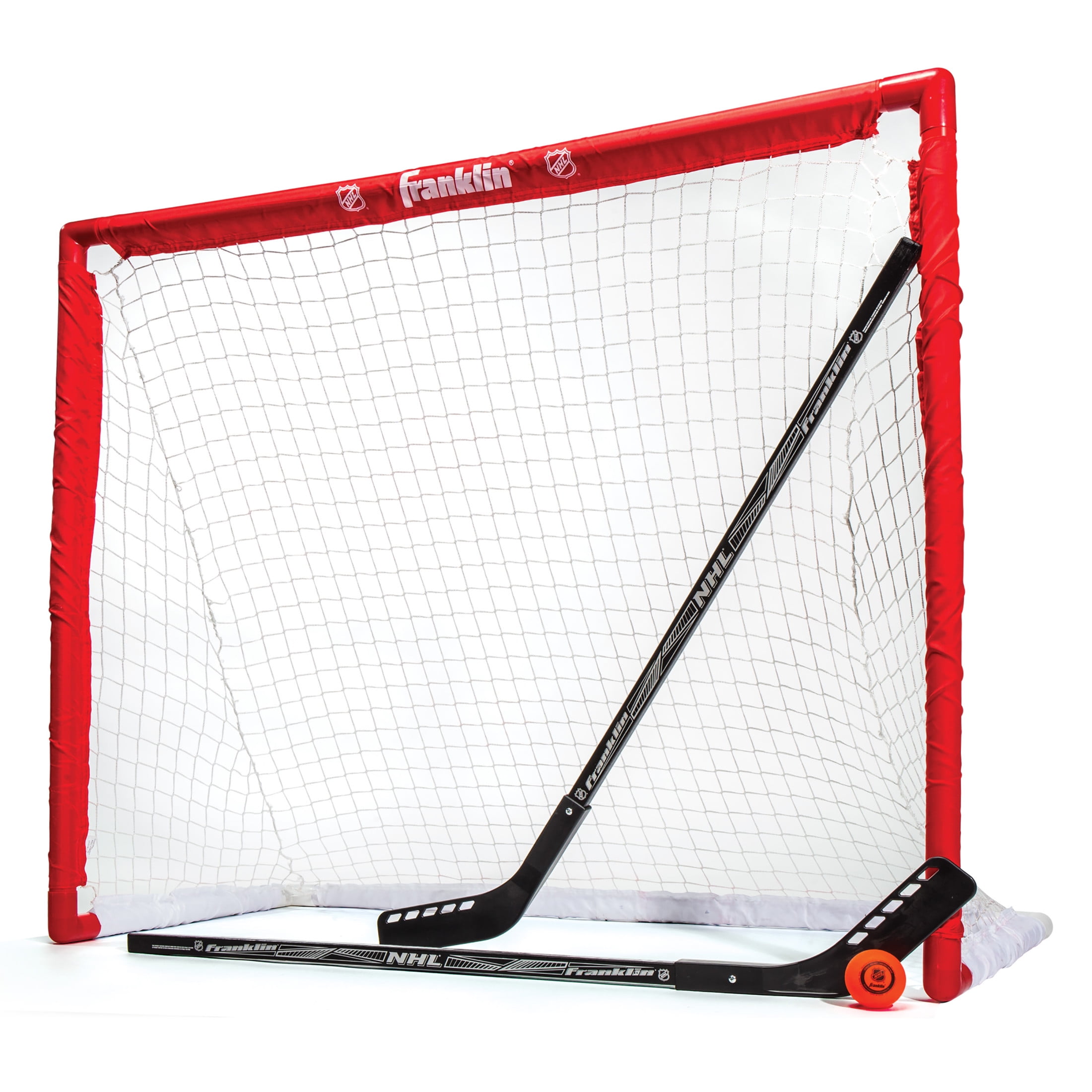 Franklin Sports NHL Youth Street Hockey Set - (2) Kids Junior Hockey Sticks, PVC Goal + Roller Hockey Ball Included - Indoor + Outdoor Net - 46"