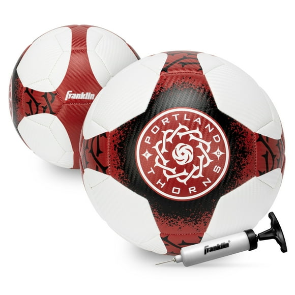 Franklin Sports NWSL Portland Thorns Soccer Ball - Official Size 5 Soccer Ball - Regulation Size + Weight Soccer Ball for Kids + Adults - Boys + Girls Soccer Ball - Air Pump Included