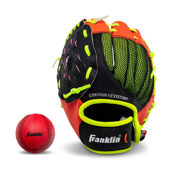 Franklin Sports Neo-Grip Kids Teeball Glove + Ball Set, 9 in, Red, Left Hand Throw