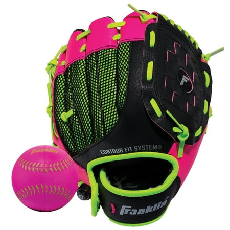 Franklin Sports Neo-Grip Kids Teeball Glove + Ball Set, 9 in, Pink, Right Hand Throw