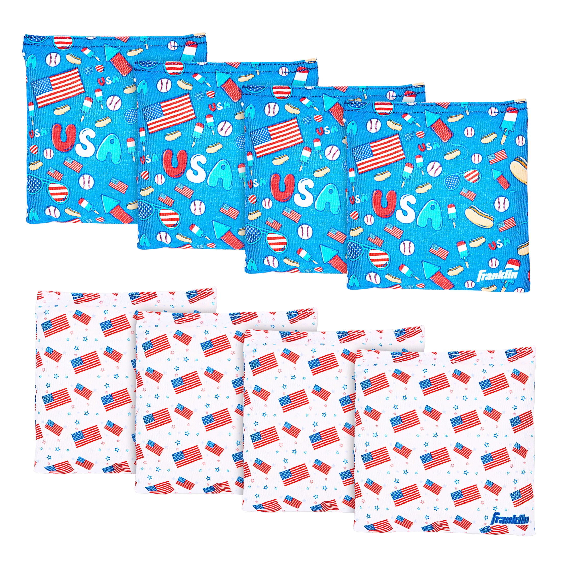Franklin Sports Official Size American Themed Cornhole Bags - (8) Premium 6" Heavy Duty Double Stitched Canvas Bags - Includes Carry Case