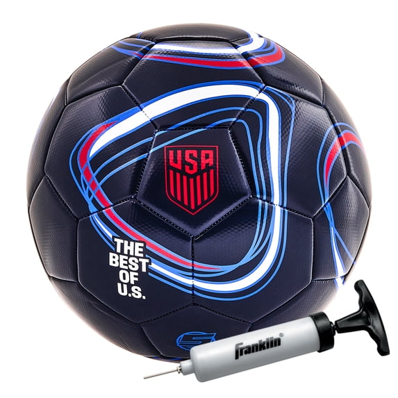 Franklin Sports Official US Soccer Federation (USSF) Soccer Ball + Pump - Size 5 Regulation Ball for Youth + Adult Players - Premium Cover + Construction - Perfect for Matches + Training - Navy