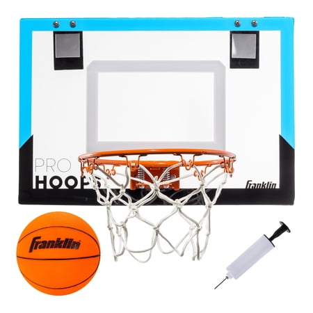 Franklin Sports Over The Door Mini Basketball Hoop - Pro Hoops Basket with Mini Ball - Shatter Resistant Backboard - Bedroom + Office - Black + Blue