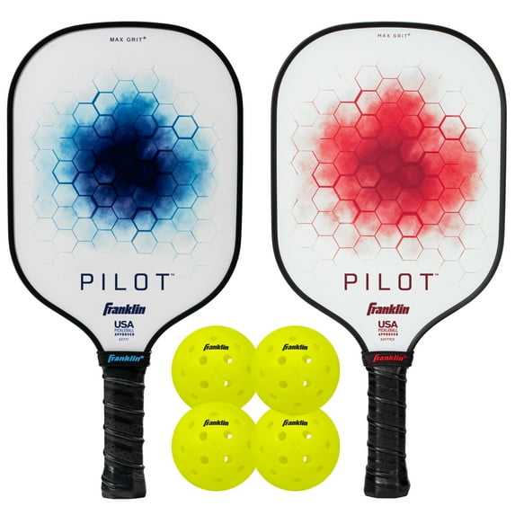 Franklin Sports Pickleball Paddle and Ball Set - (2) Pilot Fiberglass Pickleball Rackets + (4) X-40 Pickleballs - USA Pickleball (USAPA) Approved - 2 Player Pickleball Paddles + Balls Set