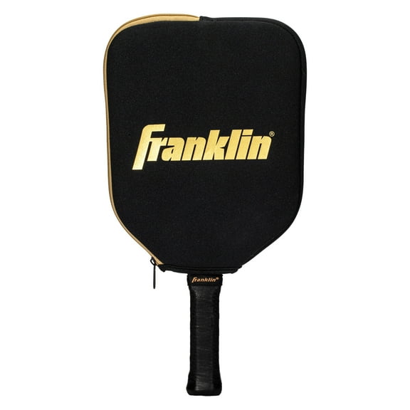 Franklin Sports Pickleball Paddle Cover - Protective Padded Pickleball Cover with Fence Hook - Universal Size Pickleball Paddle Case - Protective Pickleball Equipment + Accessory - Black + Gold