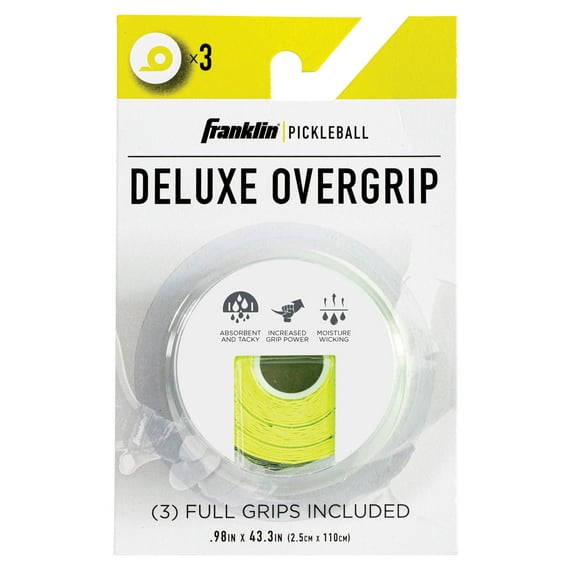 Franklin Sports Pickleball Paddle Overgrips - Provides Extra Grip - Slight Tackiness - Durable & Strong - 3 Grips Included - Optic