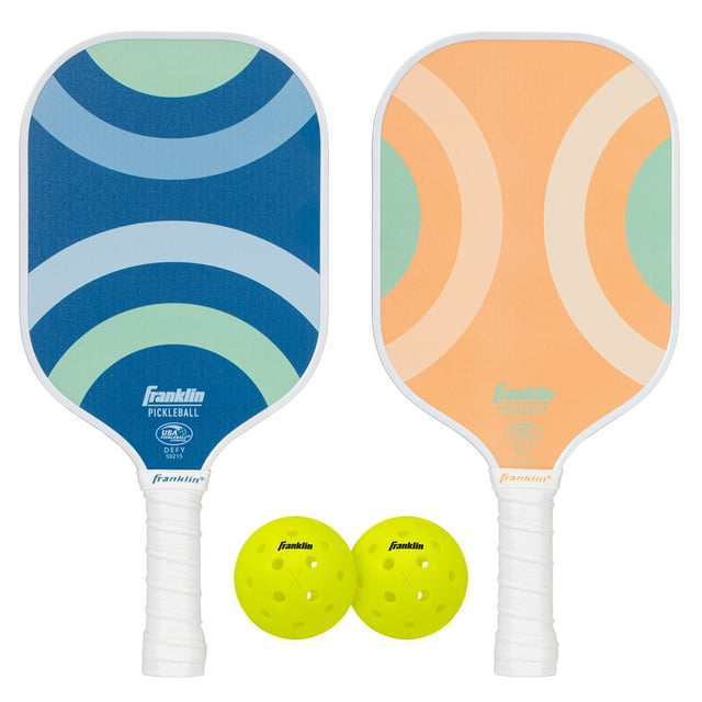 Franklin Sports Polymer Paddle and Ball Set (2) Fiberglass Pickleball Rackets + (2) X40