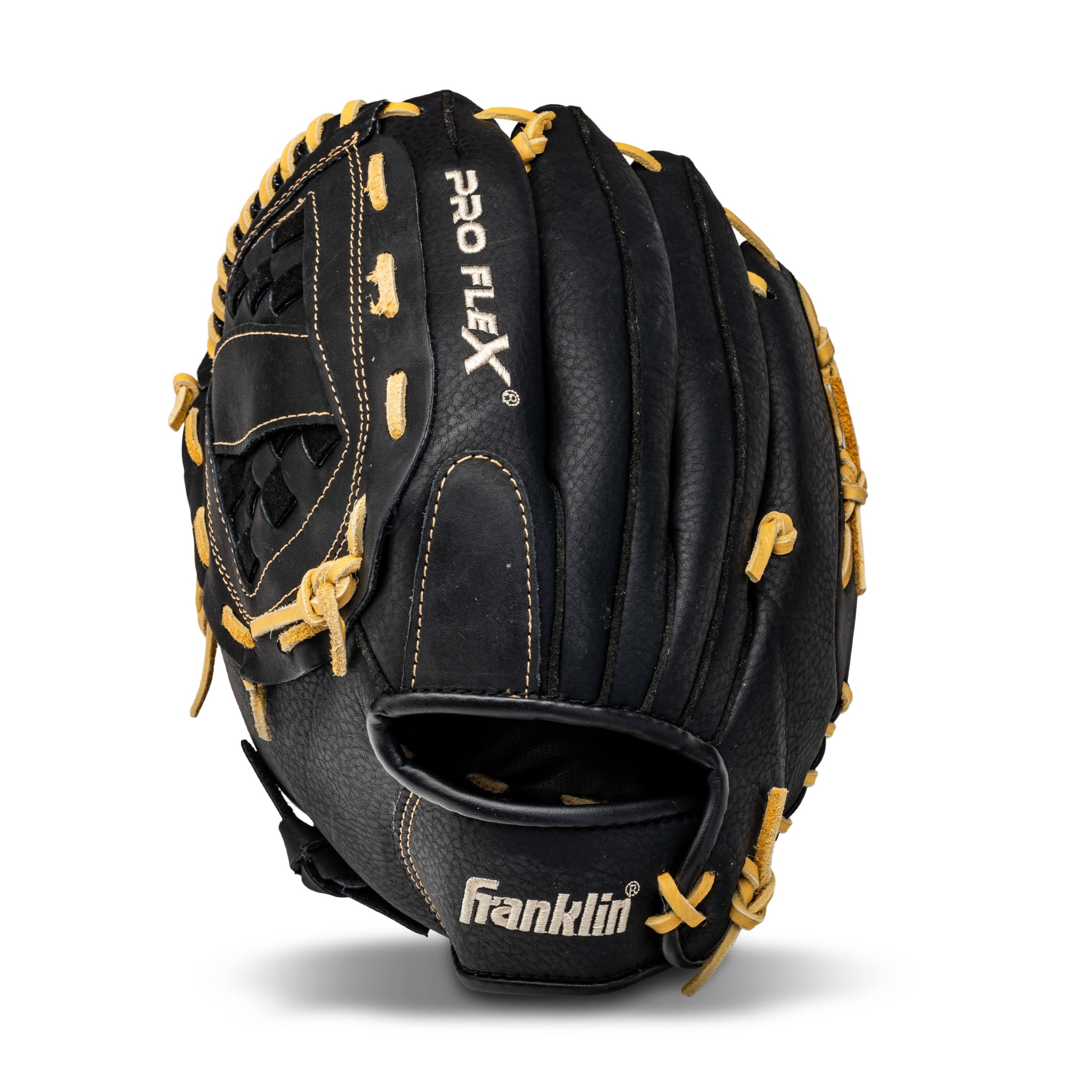 Franklin Sports ProFlex Adult Baseball + Softball Glove, 12.5 in, Black/Camel, Left Hand Throw