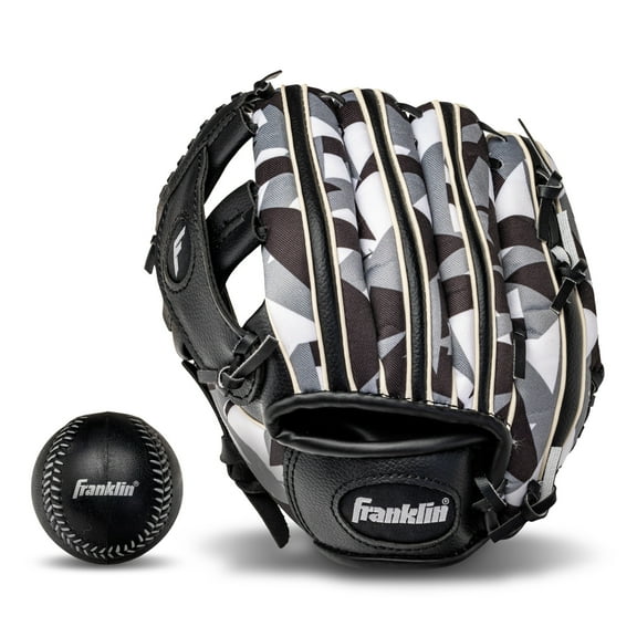 Franklin Sports RTP Kids Teeball Glove + Ball Set - Boys + Girls Mitt - 9.5" Lefty Black