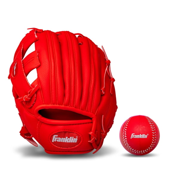 Franklin Sports RTP Kids Teeball Glove + Ball Set, 9.5 in, Red, Left Hand Throw