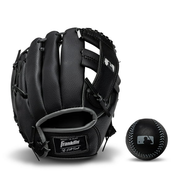 Franklin Sports RTP Kids Teeball Glove + Ball Set - Boys + Girls Mitt - 9.5" Righty Black