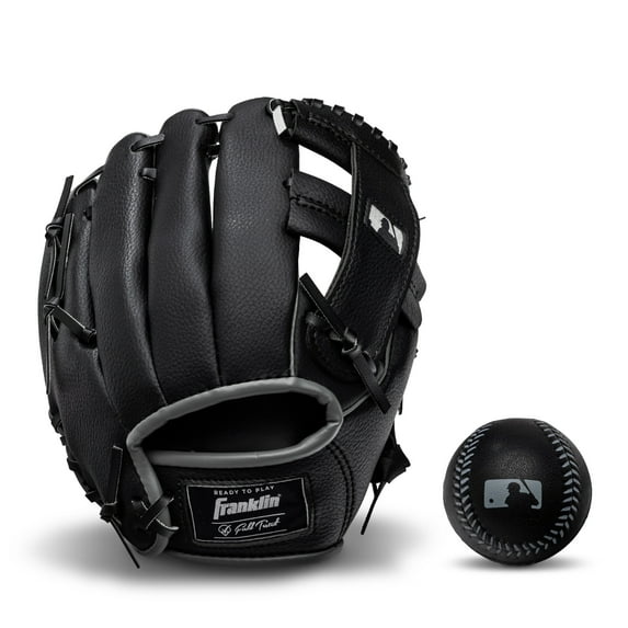 Franklin Sports RTP Kids Teeball Glove + Ball Set - Boys + Girls Mitt - 9.5" Righty Black