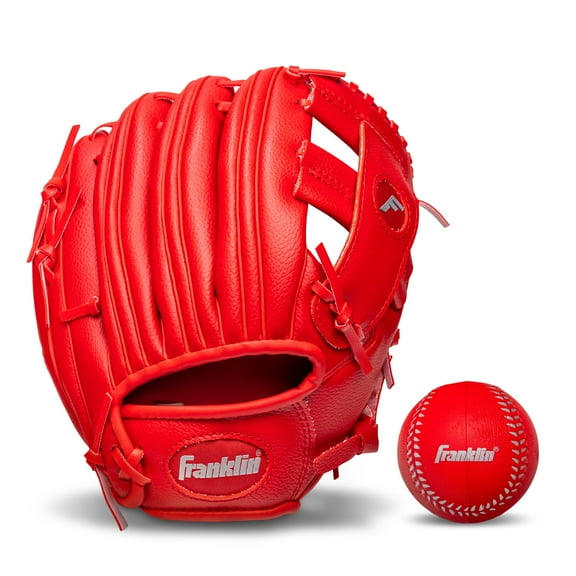 Franklin Sports RTP Kids Teeball Glove + Ball Set - Boys + Girls Mitt - 9.5" Righty - Red