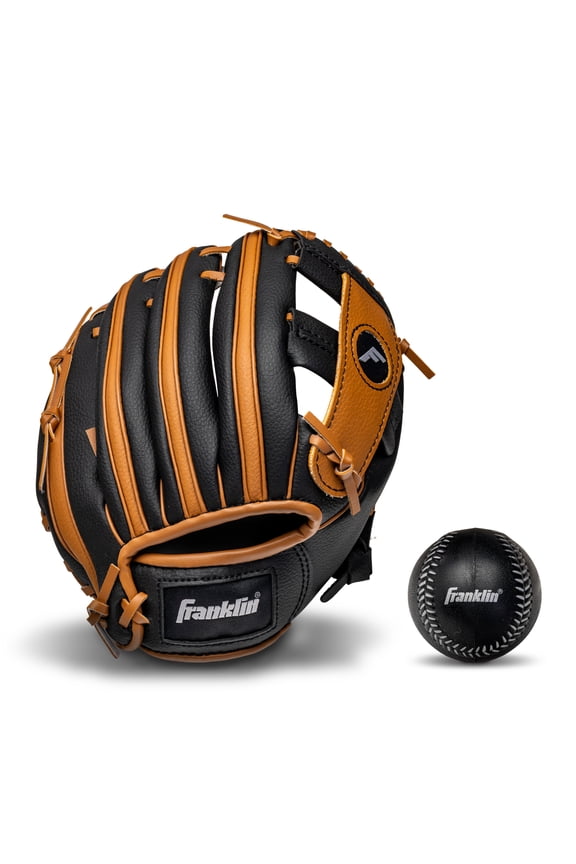 RTP Kids Teeball Glove + Ball Set - Boys + Girls Mitt - 9.5" Righty - Tan