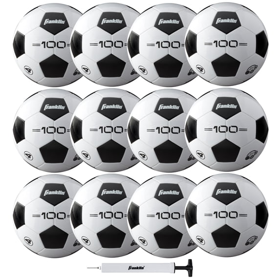 Franklin Sports Size 4 Competition 100 Soccer Balls - 12 Pack Deflated with Pump