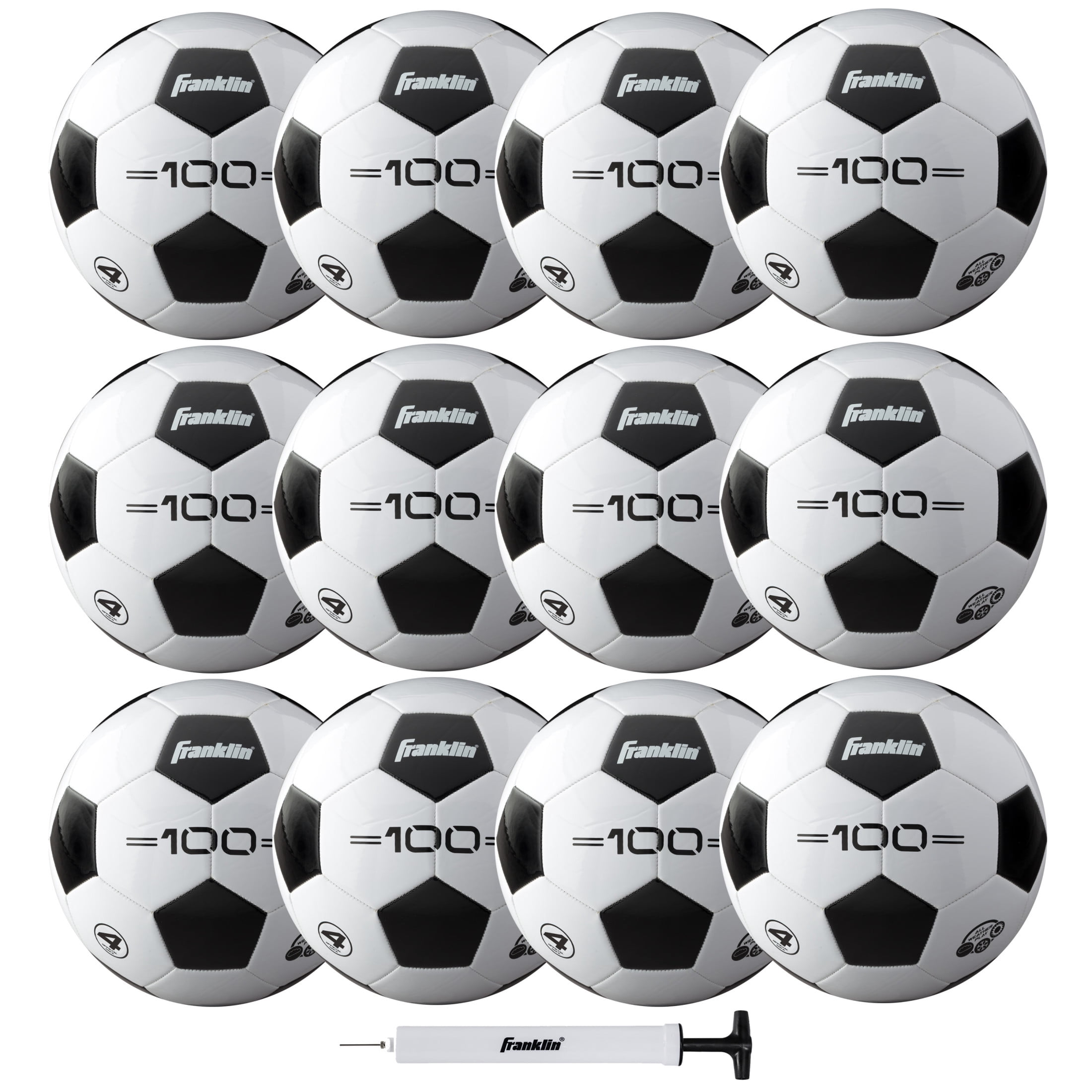 Franklin Sports Size 4 Competition 100 Soccer Balls - 12 Pack Deflated with Pump
