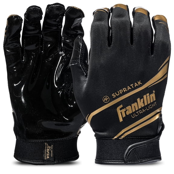 Franklin Sports Supratak Football Receiver Gloves - Black/Gold - Adult X-Large