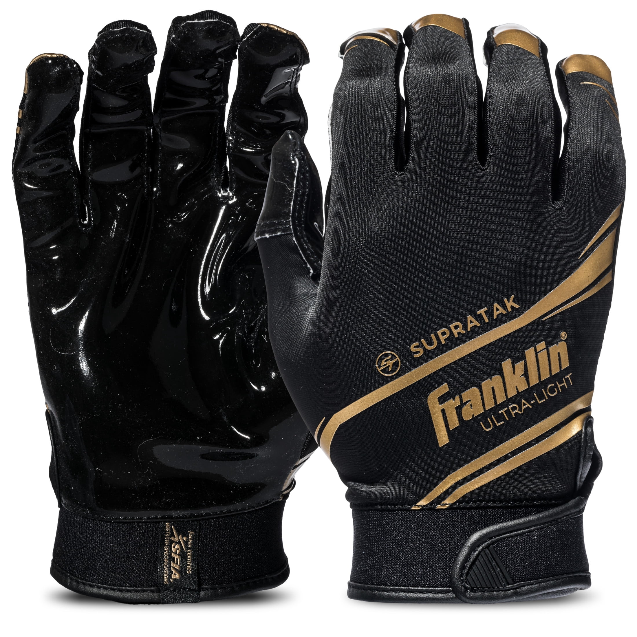 Franklin Sports Supratak Football Receiver Gloves - Black Gold - Adult Small
