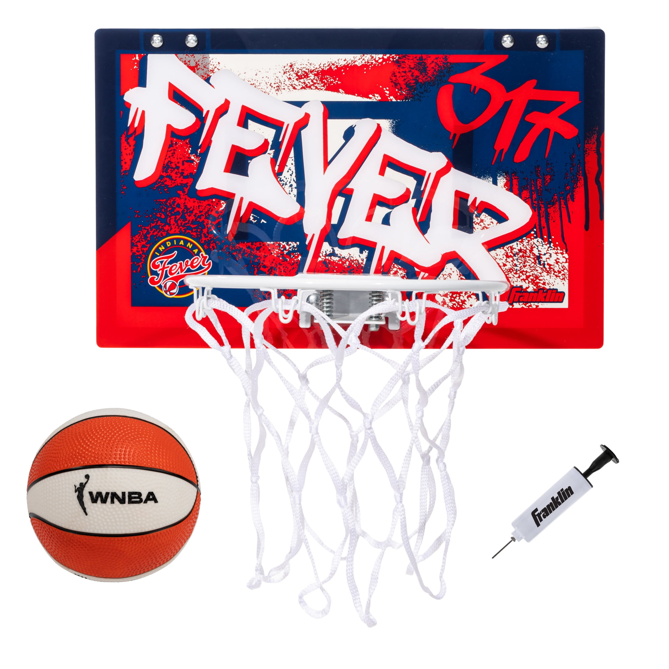 Franklin Sports WNBA Indiana Fever Over the Door Basketball Hoop - Kids Indoor Basketball Hoop with Mini Ball - WNBA Fan Shop Mini Hoop for Bedroom + Office