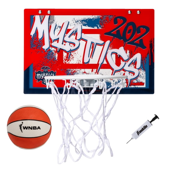 Franklin Sports WNBA Washington Mystics Over the Door Basketball Hoop - Kids Indoor Basketball Hoop with Mini Ball - WNBA Fan Shop Mini Hoop for Bedroom + Office