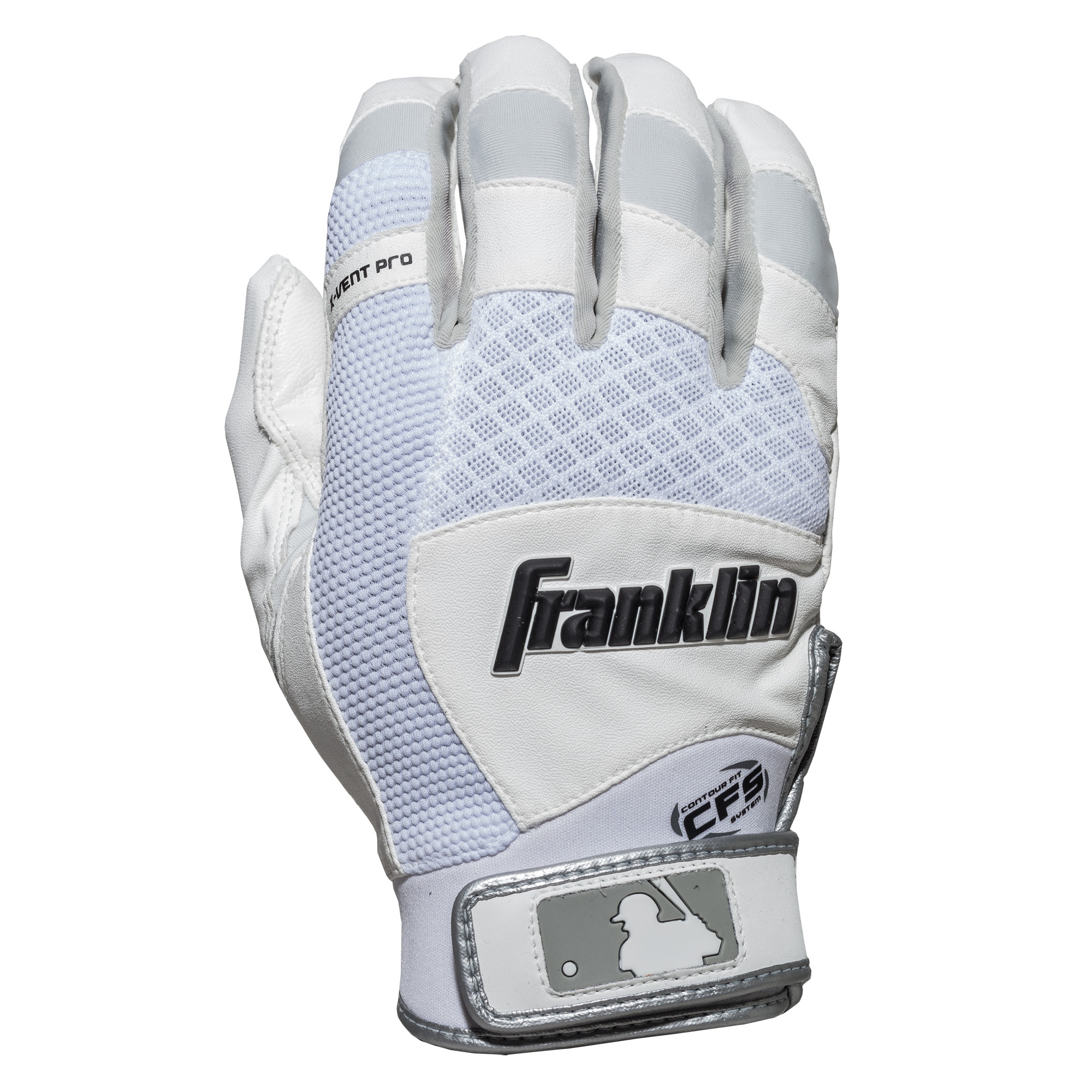 Franklin Sports XVent Pro Youth Medium Batting Gloves, White/White