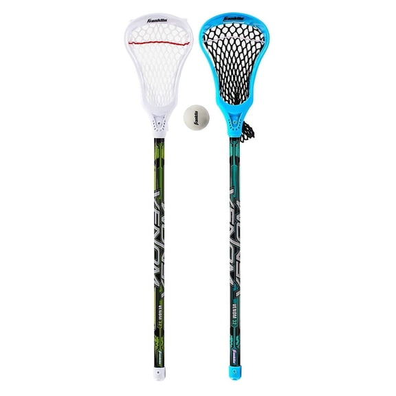 Franklin Sports Youth Recreational / Backyard Lacrosse Starter Set, (2) 32" Sticks & (1) Ball - White & Blue