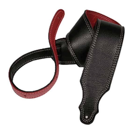 Franklin Strap - 2.5'' 3-PLY Soft Leather REVERSIBLE Strap - Guitar Strap - Black/Red Reversible