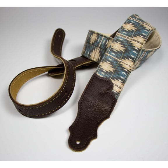 Franklin Strap - 2'' Old Aztec - Guitar Strap - Blue with Chocolate End Tab