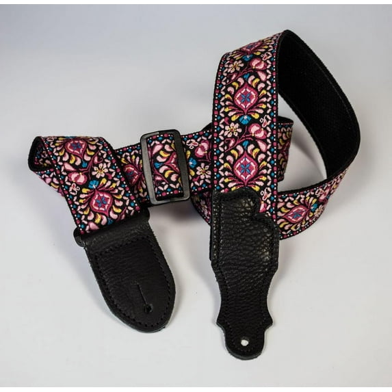 Franklin Strap - 2'' Retro Folk - Guitar Strap - Pink with Black End Tab