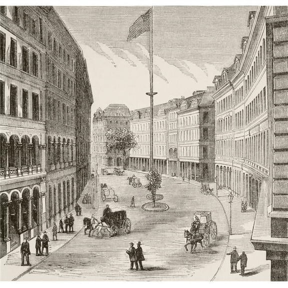 Franklin Street - Boston - Massachusetts - USA - In The 1870s From A 19th Century Illustration Poster Print - 30 x 28 - Large