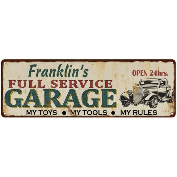 Franklin's Full Service Garage Metal Sign 8x24 Rusty Man Cave 108240047175